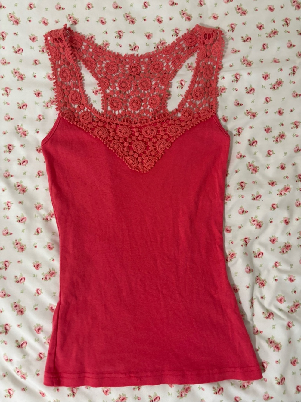 Women's Coral Crochet-Back Tank Top